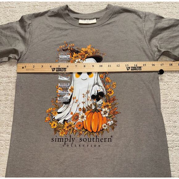 Simply Southern Halloween Ghost Pumpkin Graphic T-Shirt Youth Medium Gray New - Picture 4 of 5